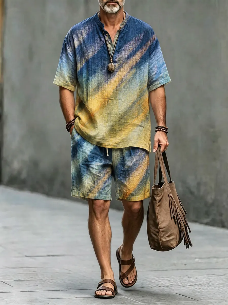 Men's Retro Abstract Art Print Casual Set