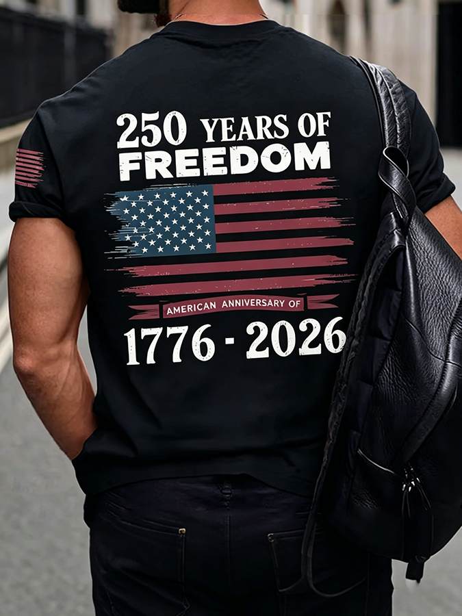 Men'S Casual American 1776-2026 Anniversary Printed Short Sleeved T-Shirt