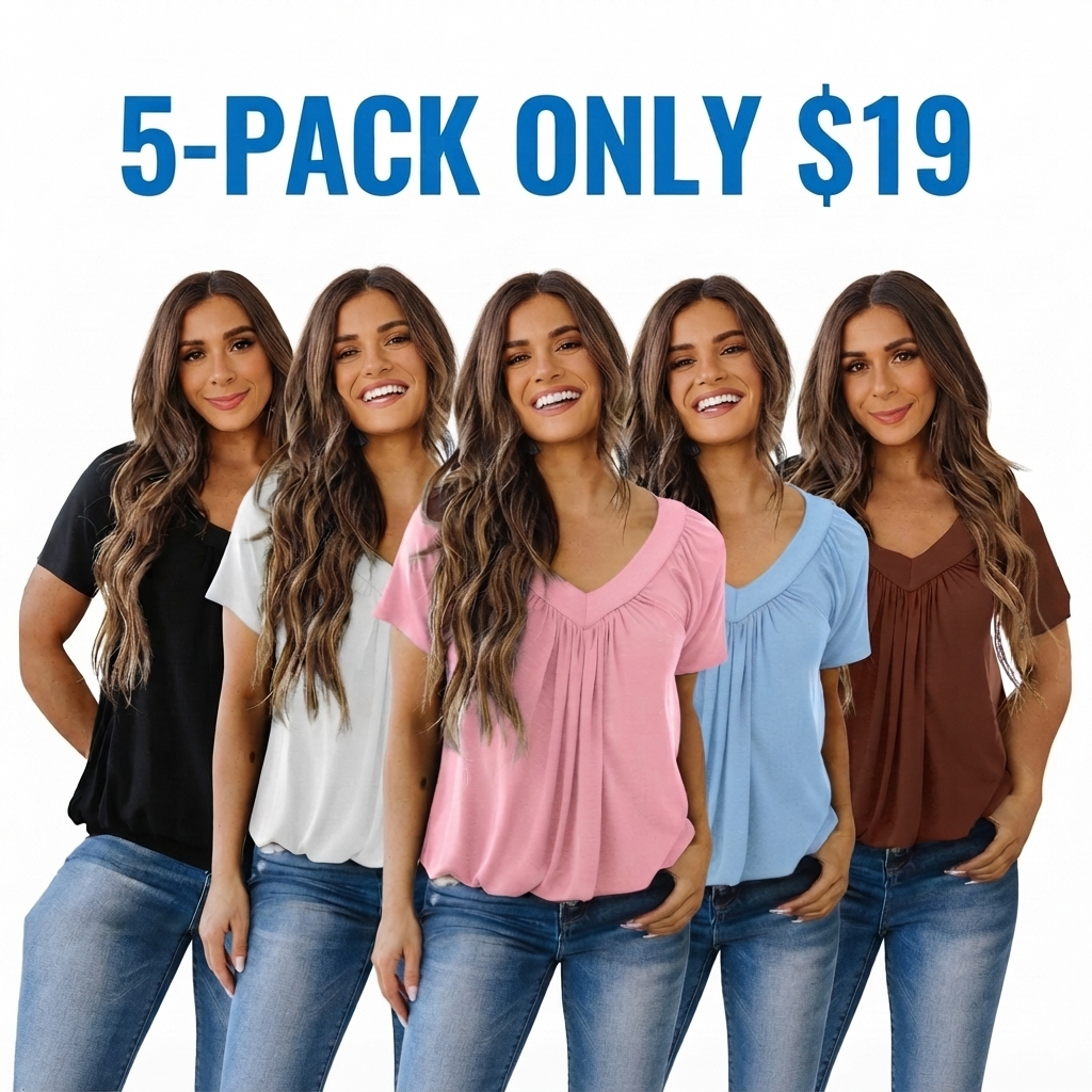 V-Neck Casual Blouse – Soft & Flowy Short Sleeve Top for Women