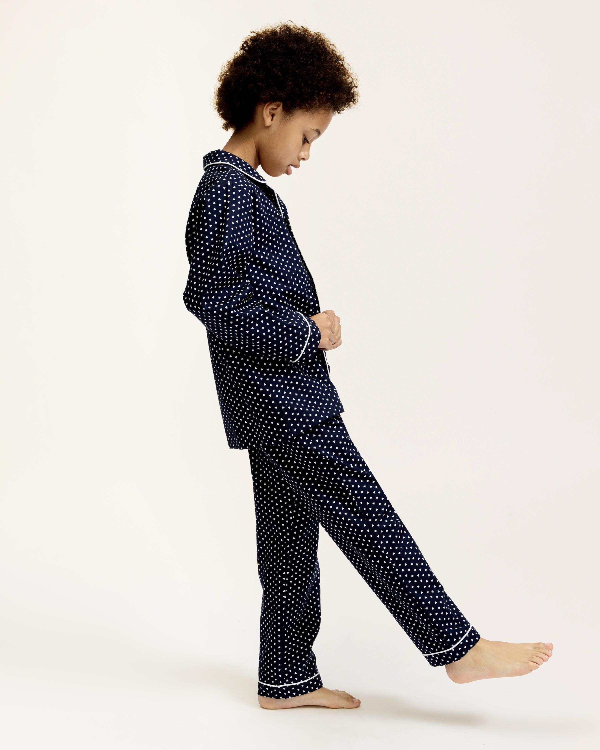 Kid's Twill Pajama Set in Midnight Hearts