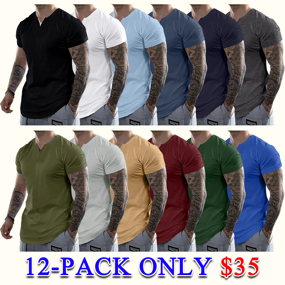 Men's Muscle Slim Fitted V-Neck T-Shirt Short Sleeve Soft Athletic Tee for Gym & Daily Wear