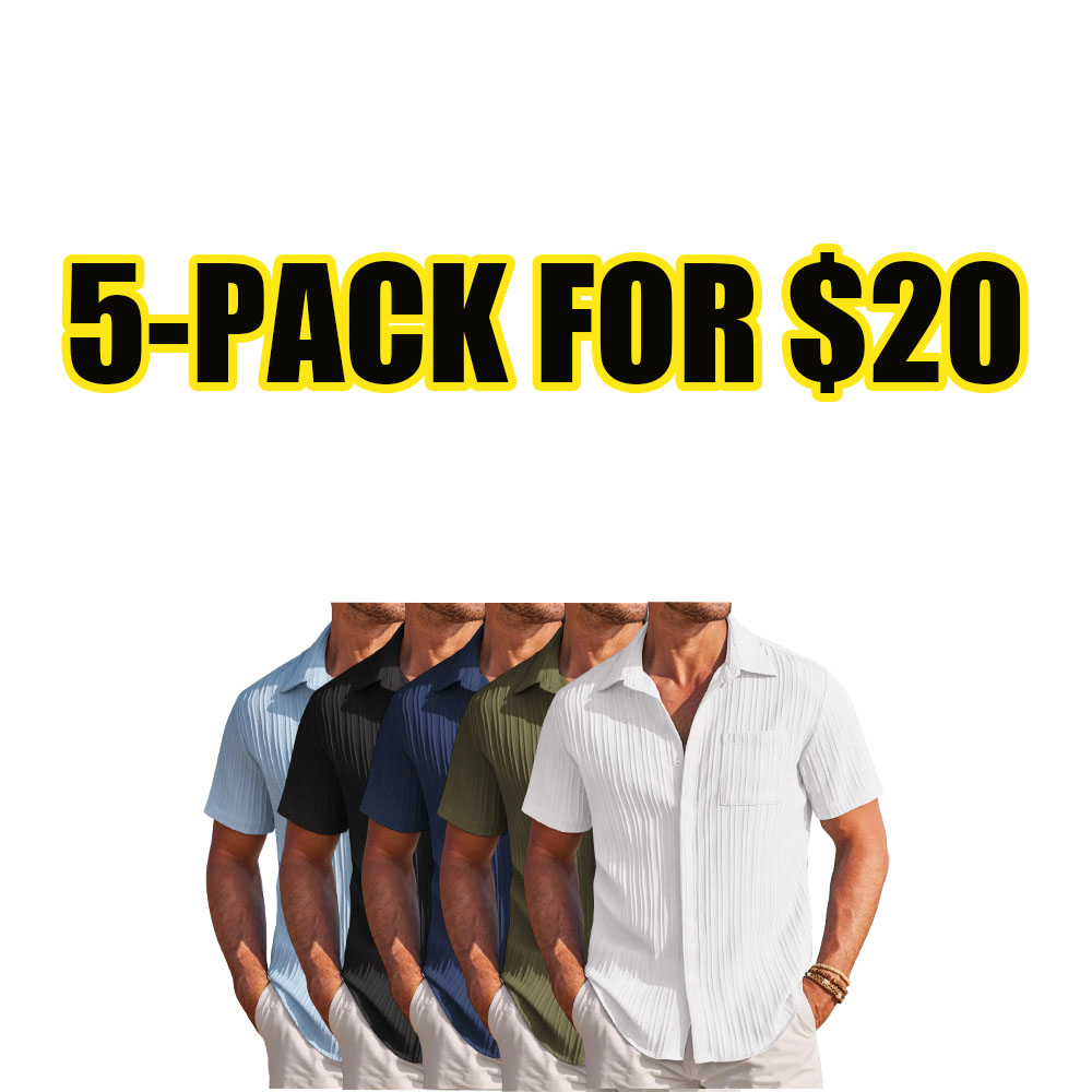 👔 Men’s Navy Textured Short Sleeve Button Down Shirt – Casual Summer Beach Shirt