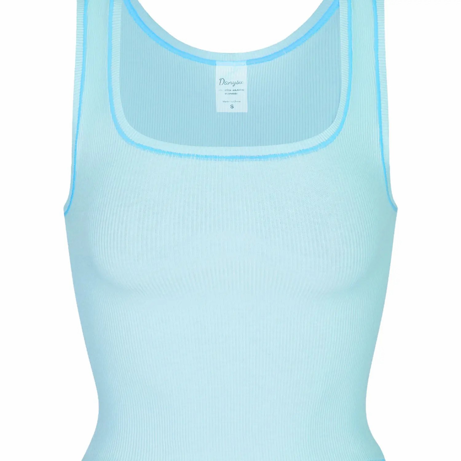 Women Rib Tank Top Padded Workout Top Square Neck Crop Tank Fitted Basic Cami Tops