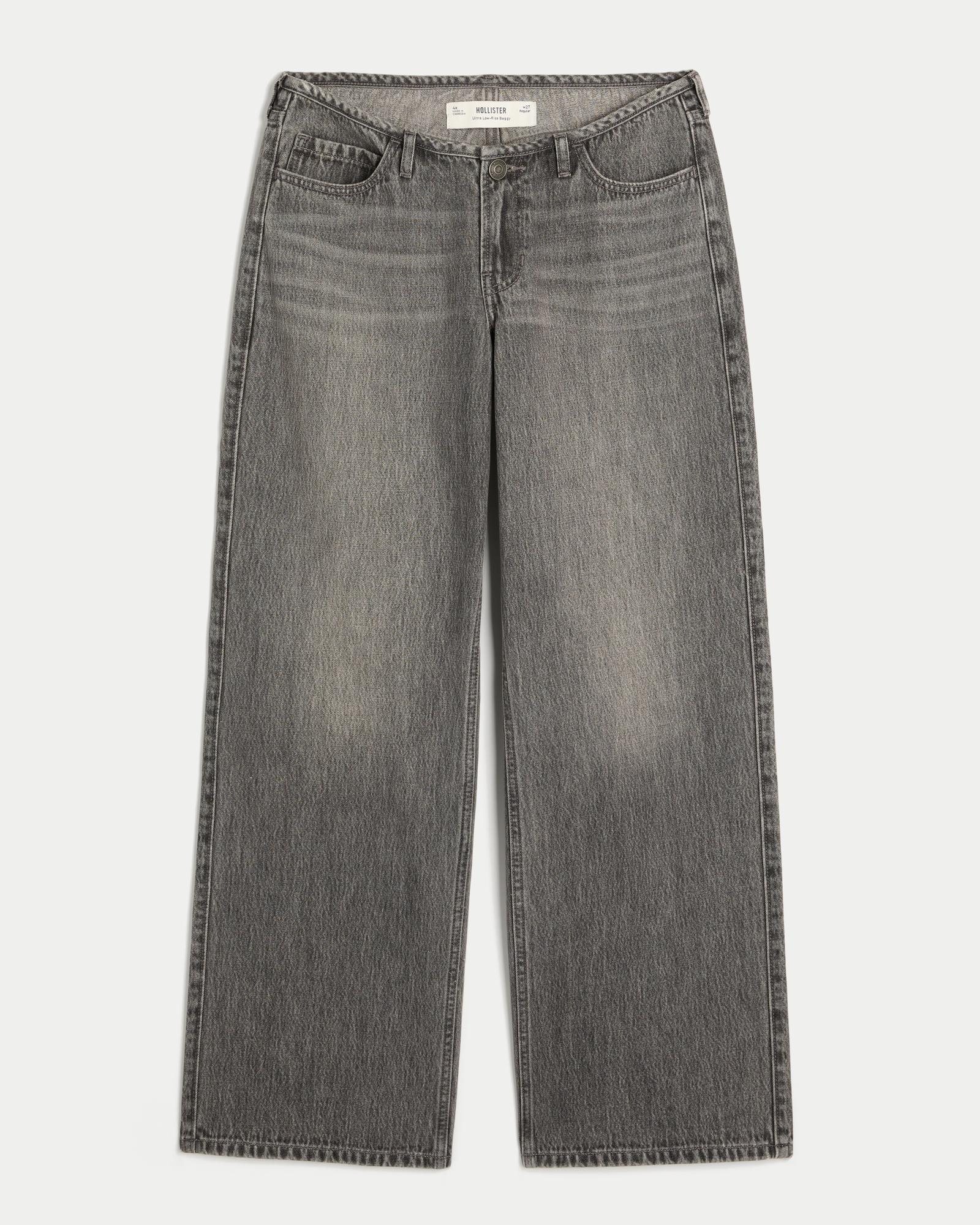 Ultra Low-Rise Light Wash Buckle Back Baggy Jeans