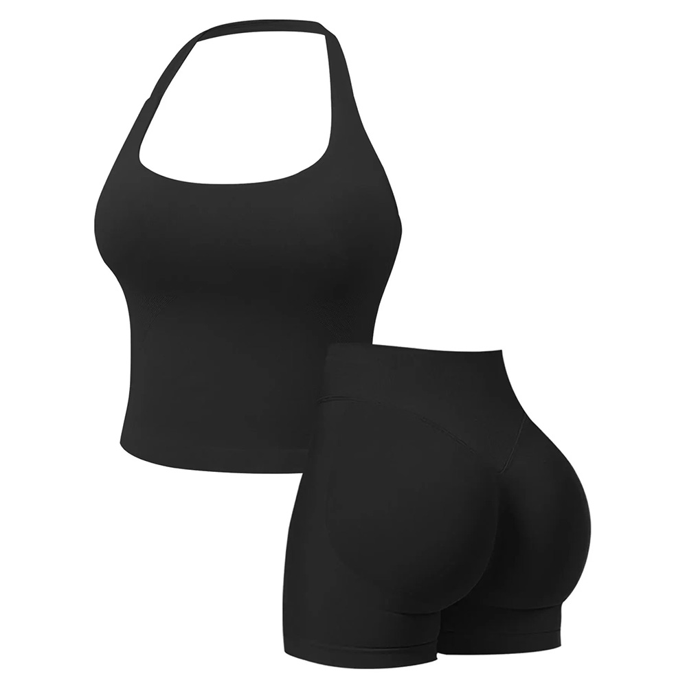 Two-Piece Women's Halter Top & High Waist Shorts Sports Set
