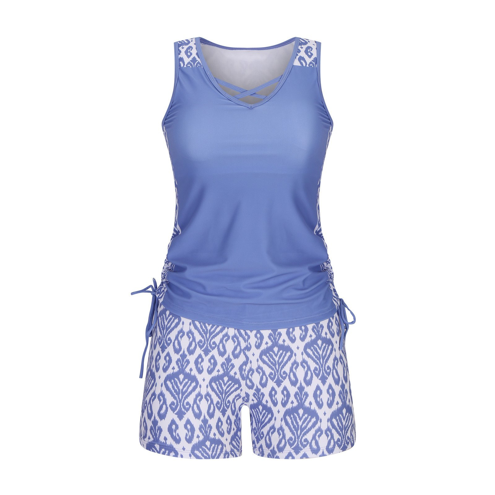 ⏰LAST DAY 90% OFF - Women's 2-Piece Tummy Control Tankini Set with Built-In Bra – Flattering Boho Swimwear with Shorts