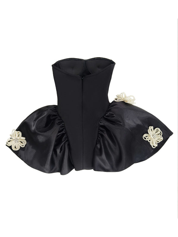 Black Floral Bandage A-Line Mini Dress With Tutu