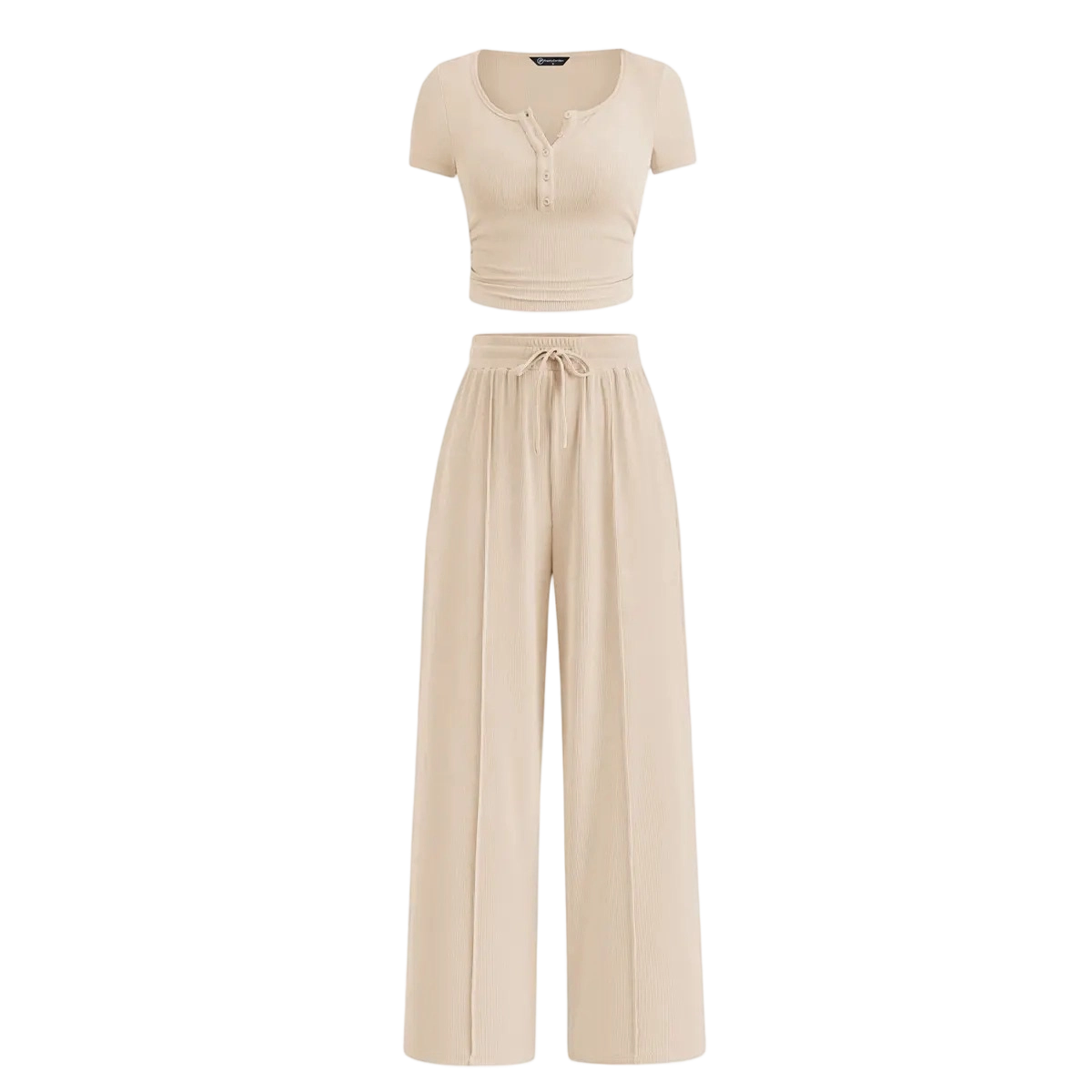 Women's Ribbed Crop Top & Wide Leg Pants Lounge Set