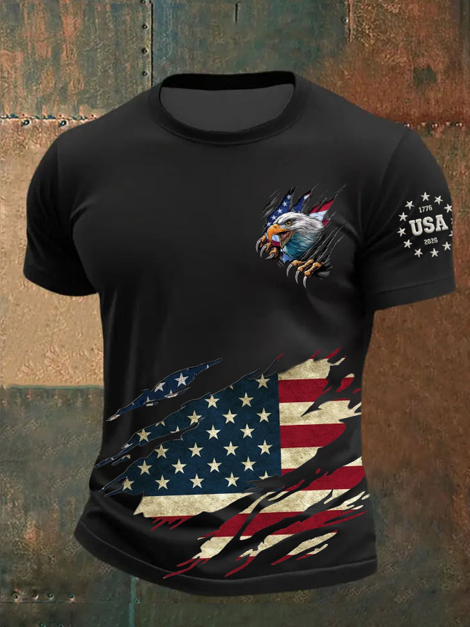 Men's 250th Anniversary Flag Printed Casual T-shirt
