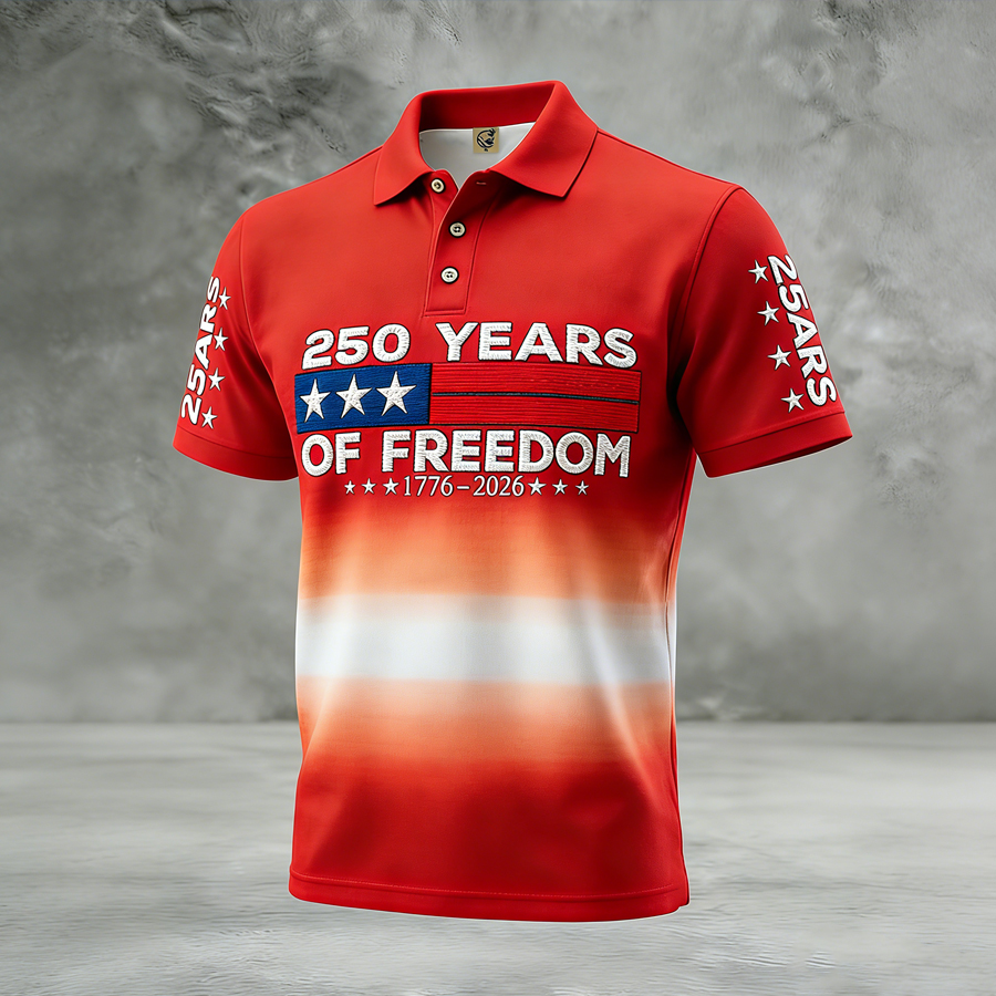 Men'S Flag Printed Short Sleeved Polo Shirt