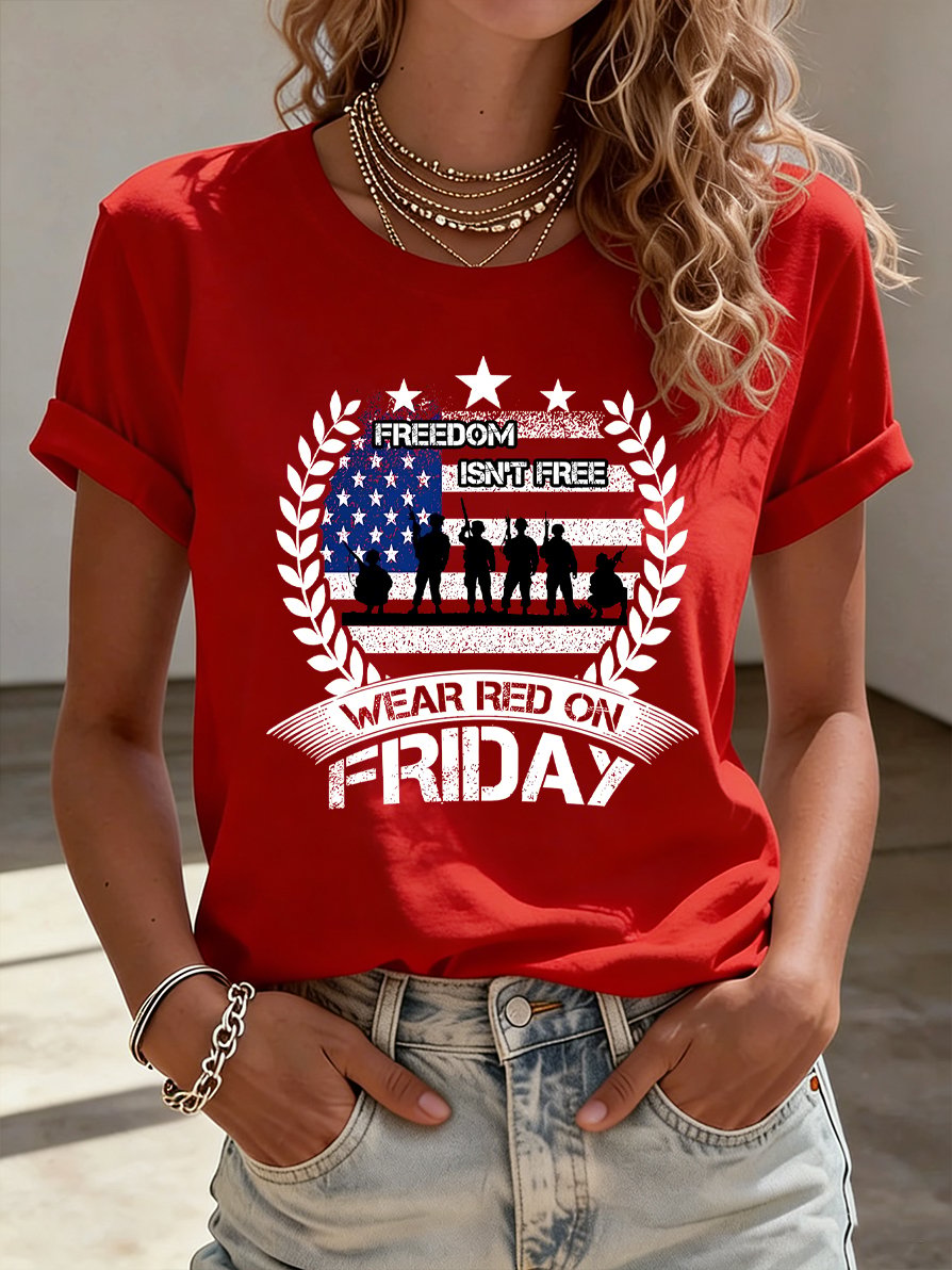 Women's Red Friday Patriotic Round Neck T-Shirt