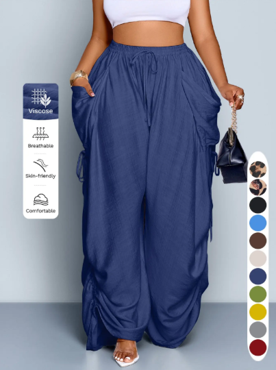 Stay cool this summer: Women's casual, loose-fitting wide-leg trousers made from woven fabric