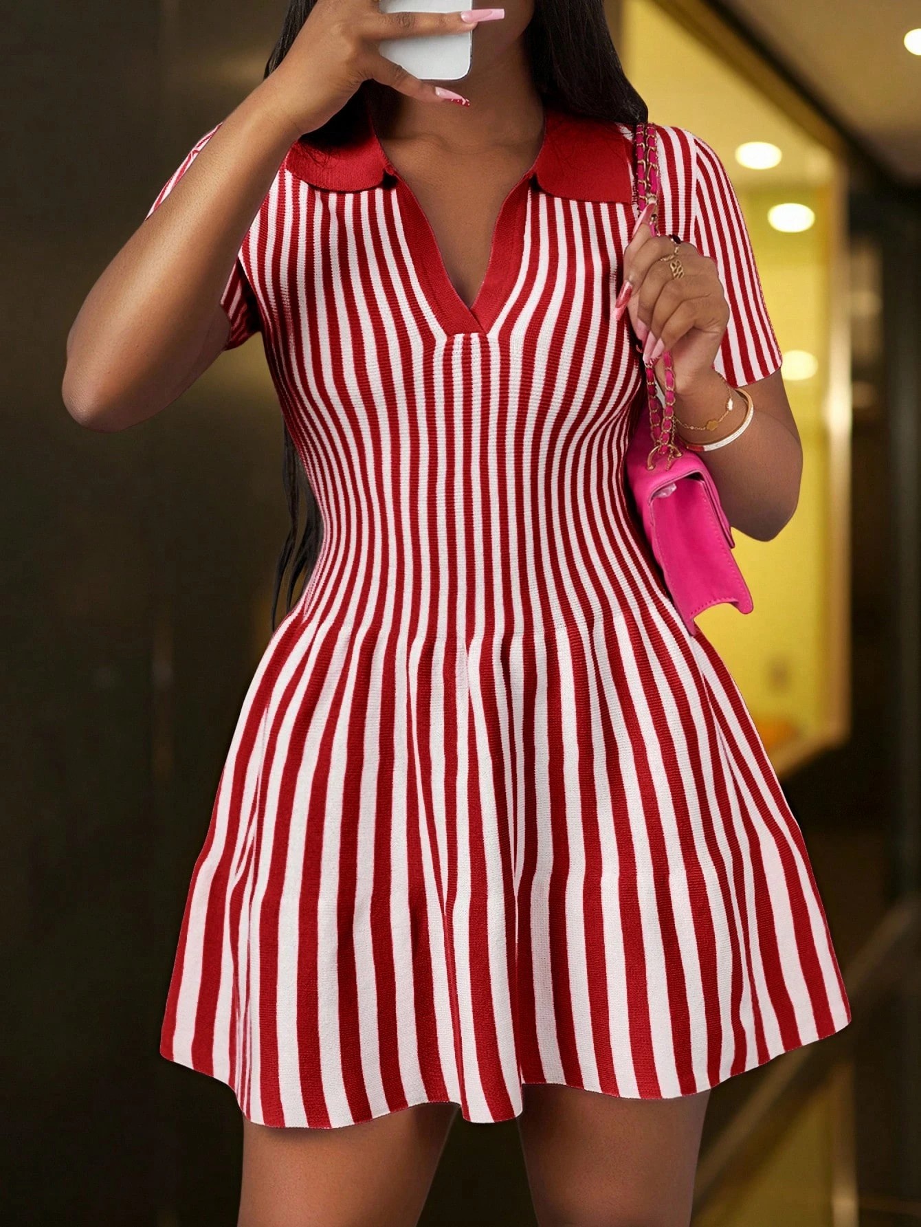 Elegant Pleated Knit Mini Dress