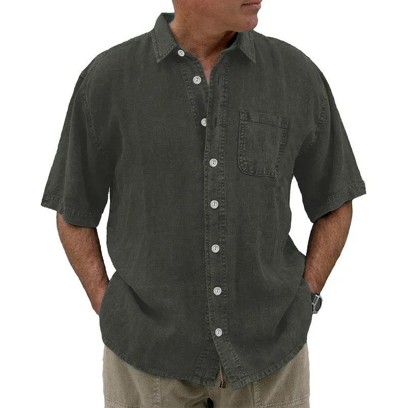 8-Pack Men's vintage cotton linen pocket short-sleeved shirt