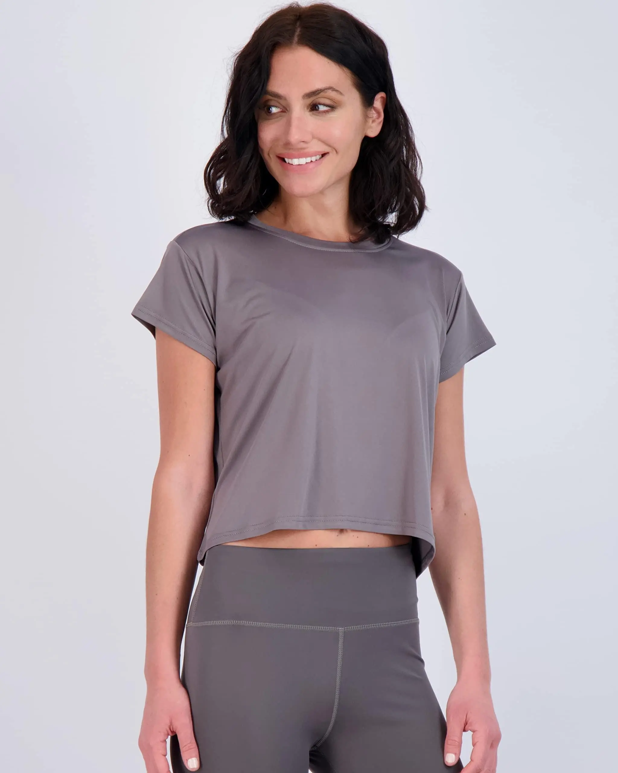 Women's Quick-Drying Cropped Top — Short-Sleeve, Crew Neck, Stretchy Athletic T-Shirt (Plus Sizes Available)