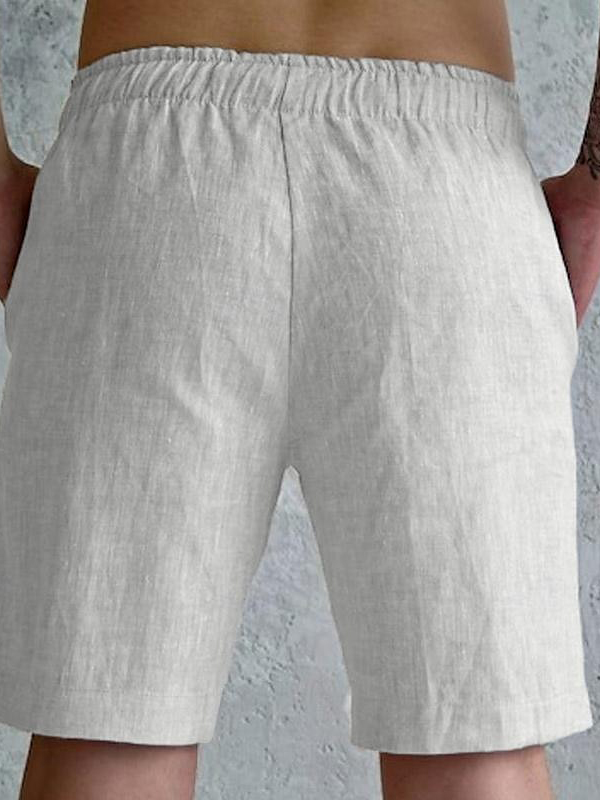 Men's Elastic Waist Drawstring Solid Color Linen Blend Shorts