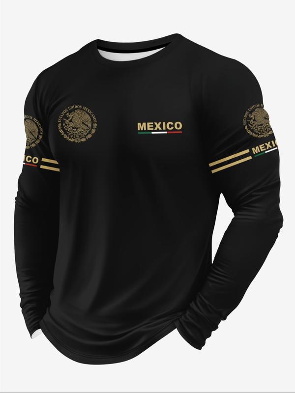Men’s 3D Printed Long Sleeve Crop T-Shirt with Mexican Pattern