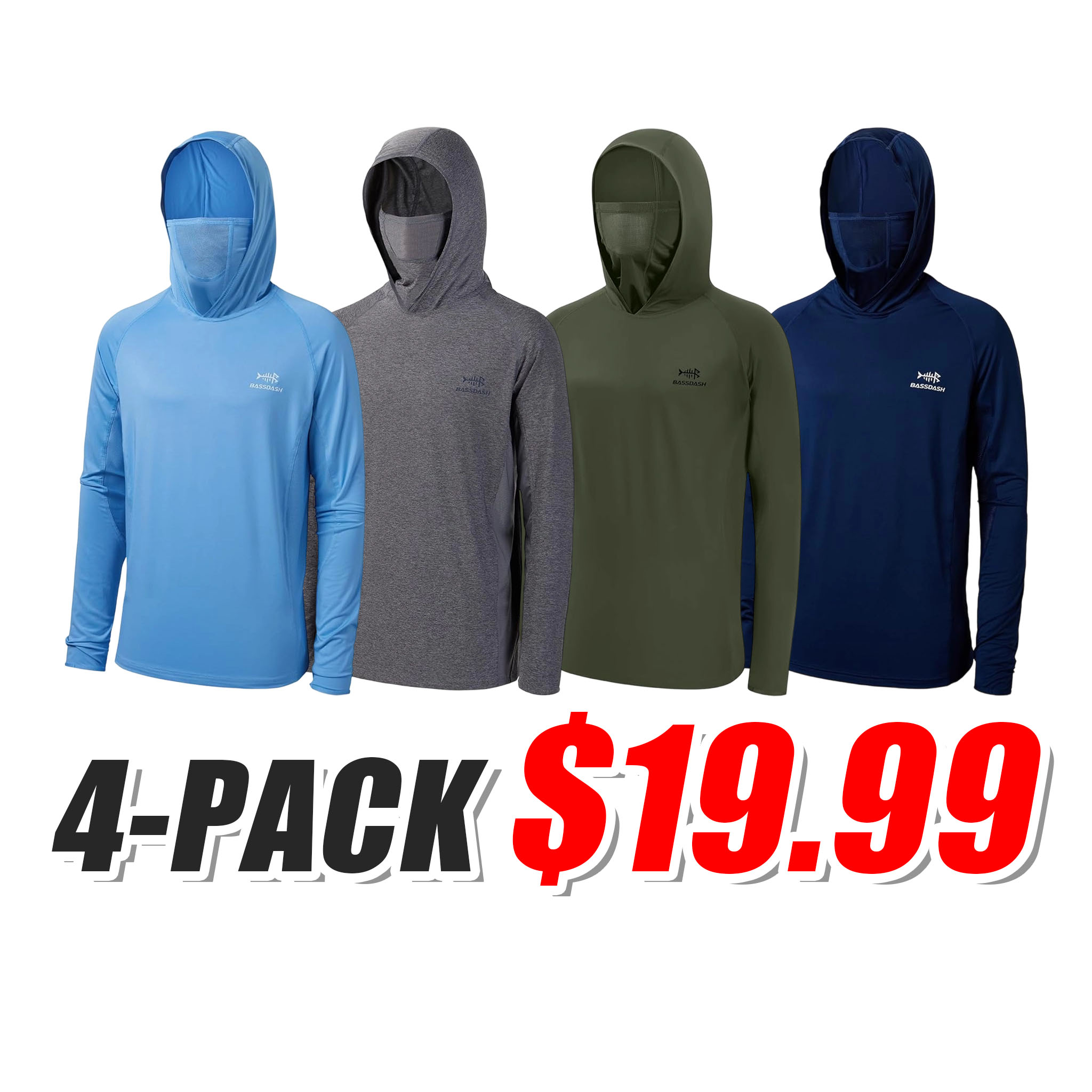 🔥 HOT SALE 📦 8-PACK DEAL ☀️☀️☀️UPF 50+ Men’s Long Sleeve Fishing Shirt with Mask UV Neck Gaiter Hoodie