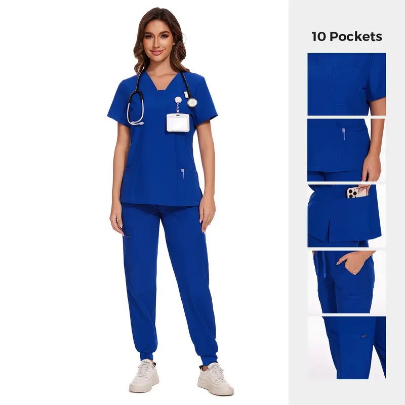 🔥🔥 Last Chance! 6 Sets for $24, Today Only! 🔥🔥 Women's V-Neck Scrub Top & 10-Pocket Cargo Workwear Uniforms Set – Basic Lady Workwear
