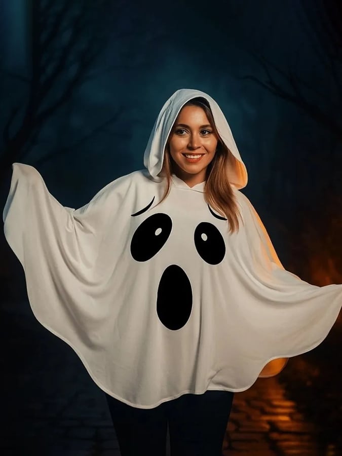 🔥HOT SALE🔥Unisex Ghost Print Halloween Hooded Cape