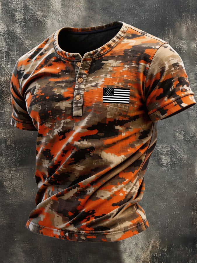 Men's Retro Patriot Camouflage Patchwork T-shirt