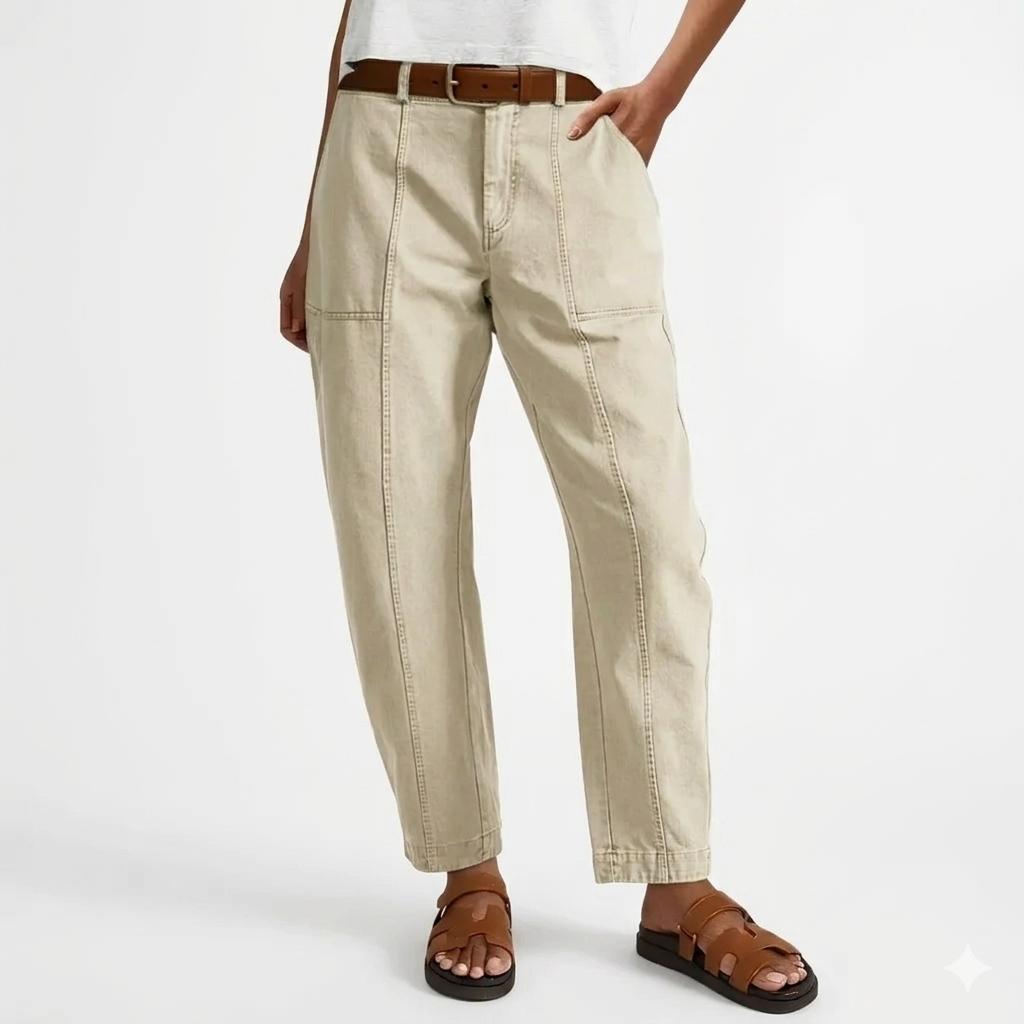 Mother's Day Sale💕Mid Waist Baby Barrel Fit Deep Pockets Pants