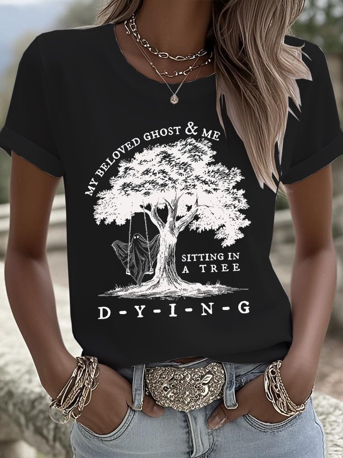 🔥Buy 2 Get 10% Off🔥Women's Retro My Beloved Ghost And Me Halloween Print T-shirt