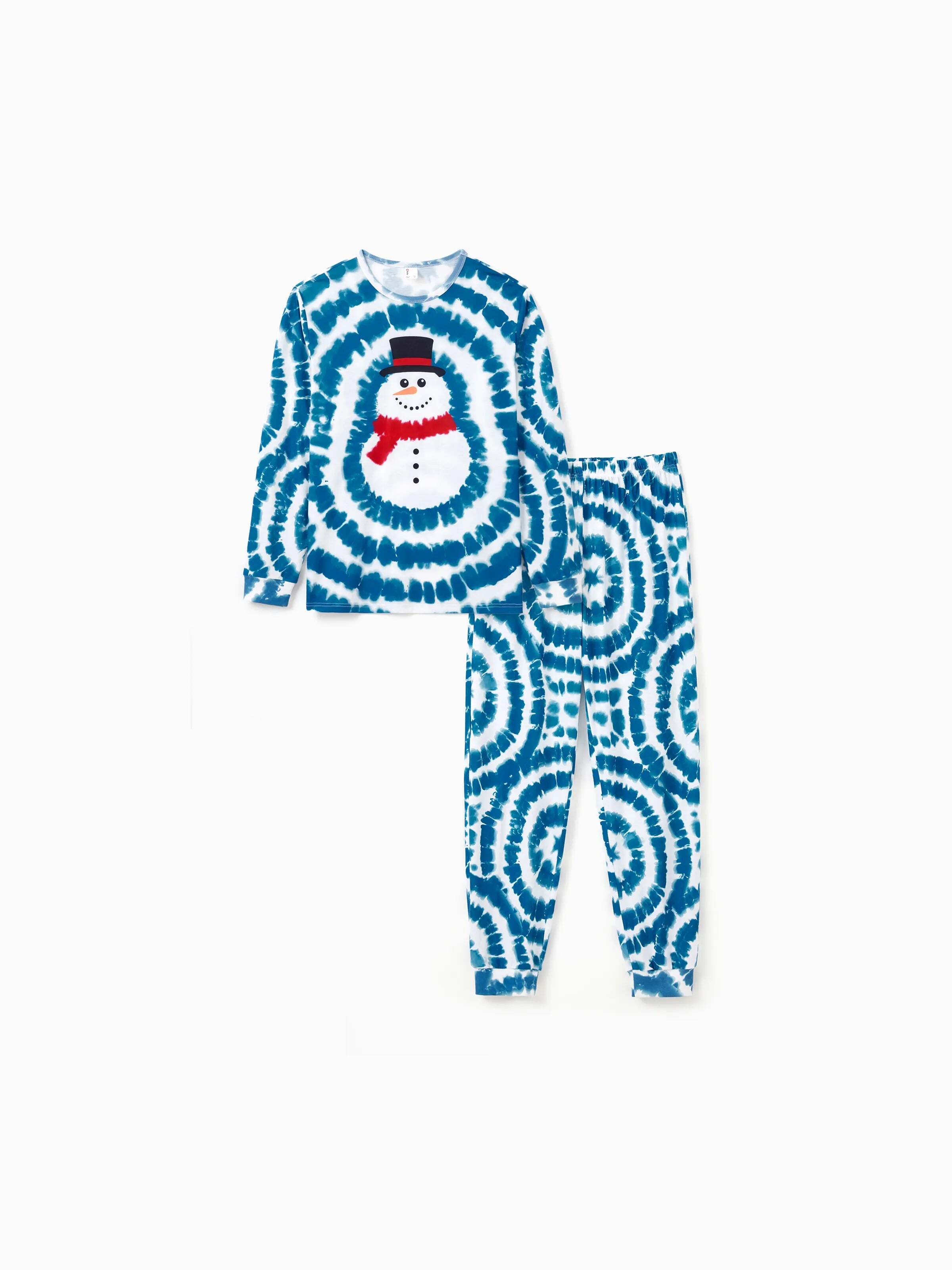 Christmas Matching Family Pajamas Set Tie-dye Snowman Print Blue PJS with Christmas Socks Deep Blue