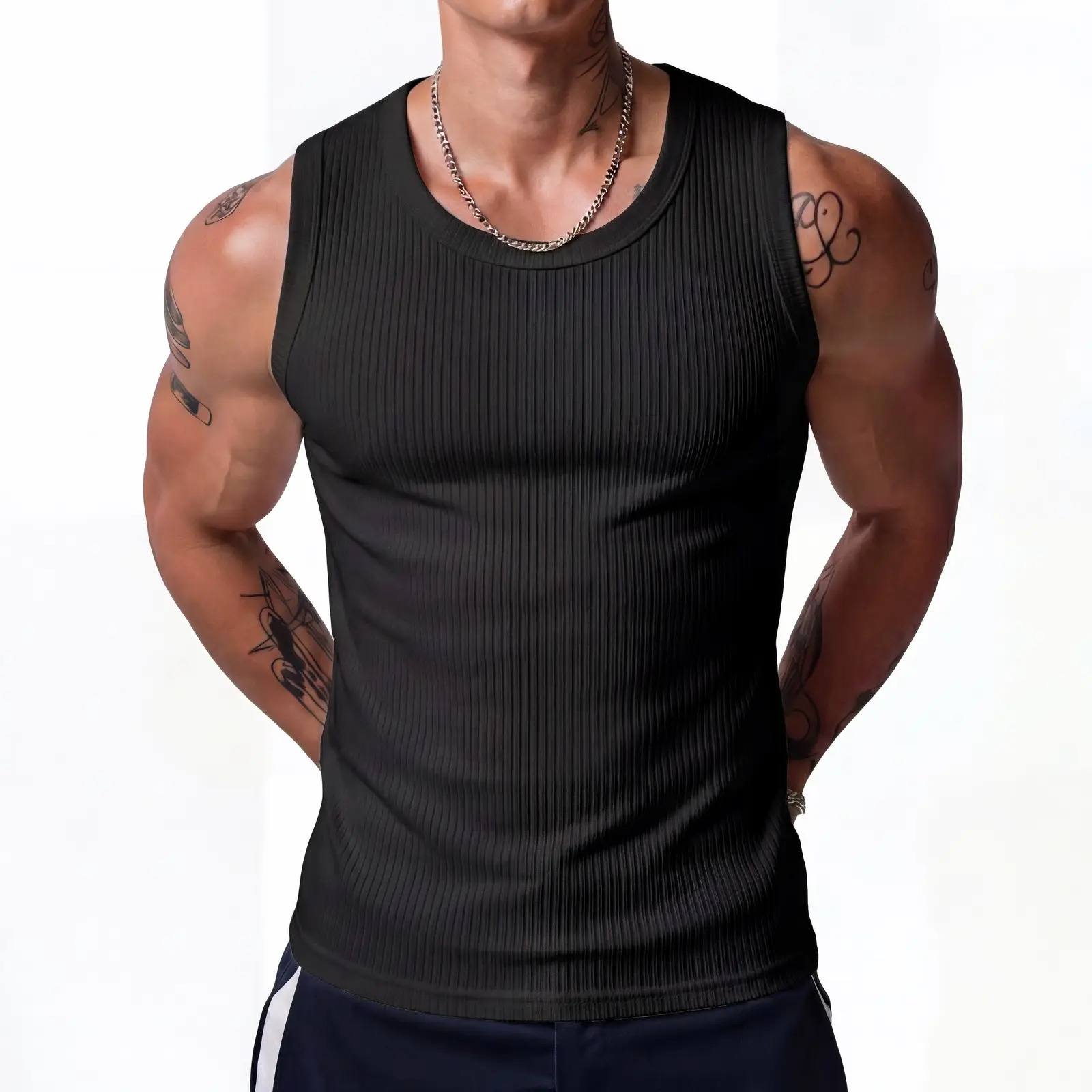 Men's Wide-Strap Ribbed Tank Top — High-Stretch, Breathable Muscle Vest