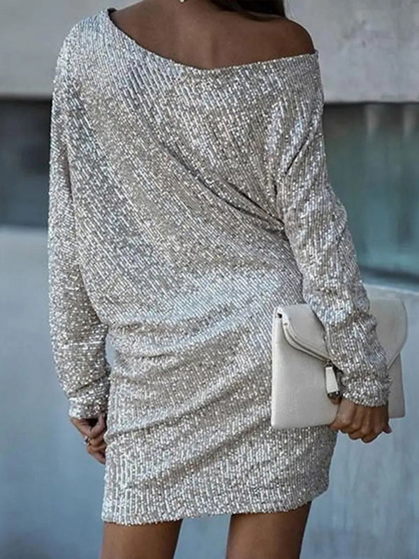 Midi Skirt Oblique Shoulder Sequin Dress Dress Skirt