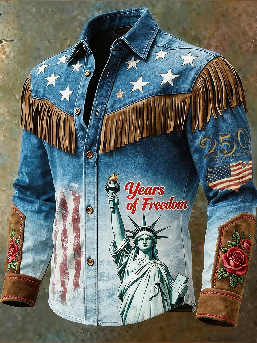 250 Years of Freedom Statue of Liberty Gradient Fringe Shirt