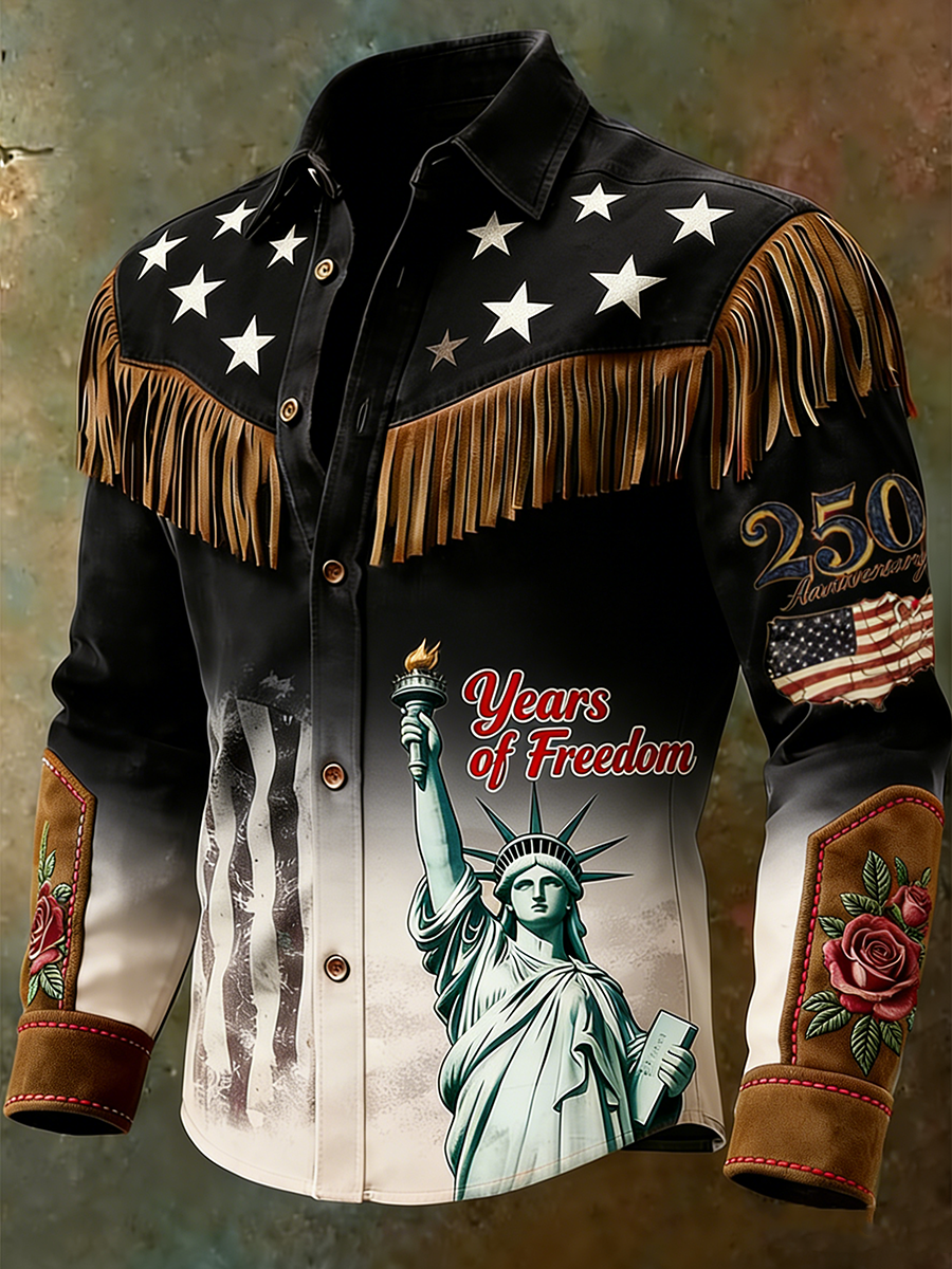 250 Years of Freedom Statue of Liberty Gradient Fringe Shirt