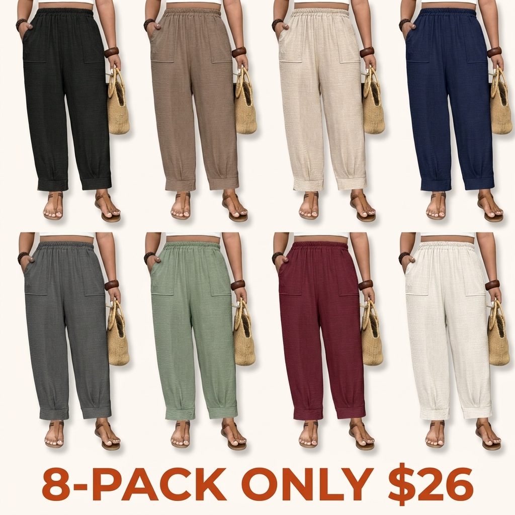 Plus-size casual loose-fit trousers with an elastic waist