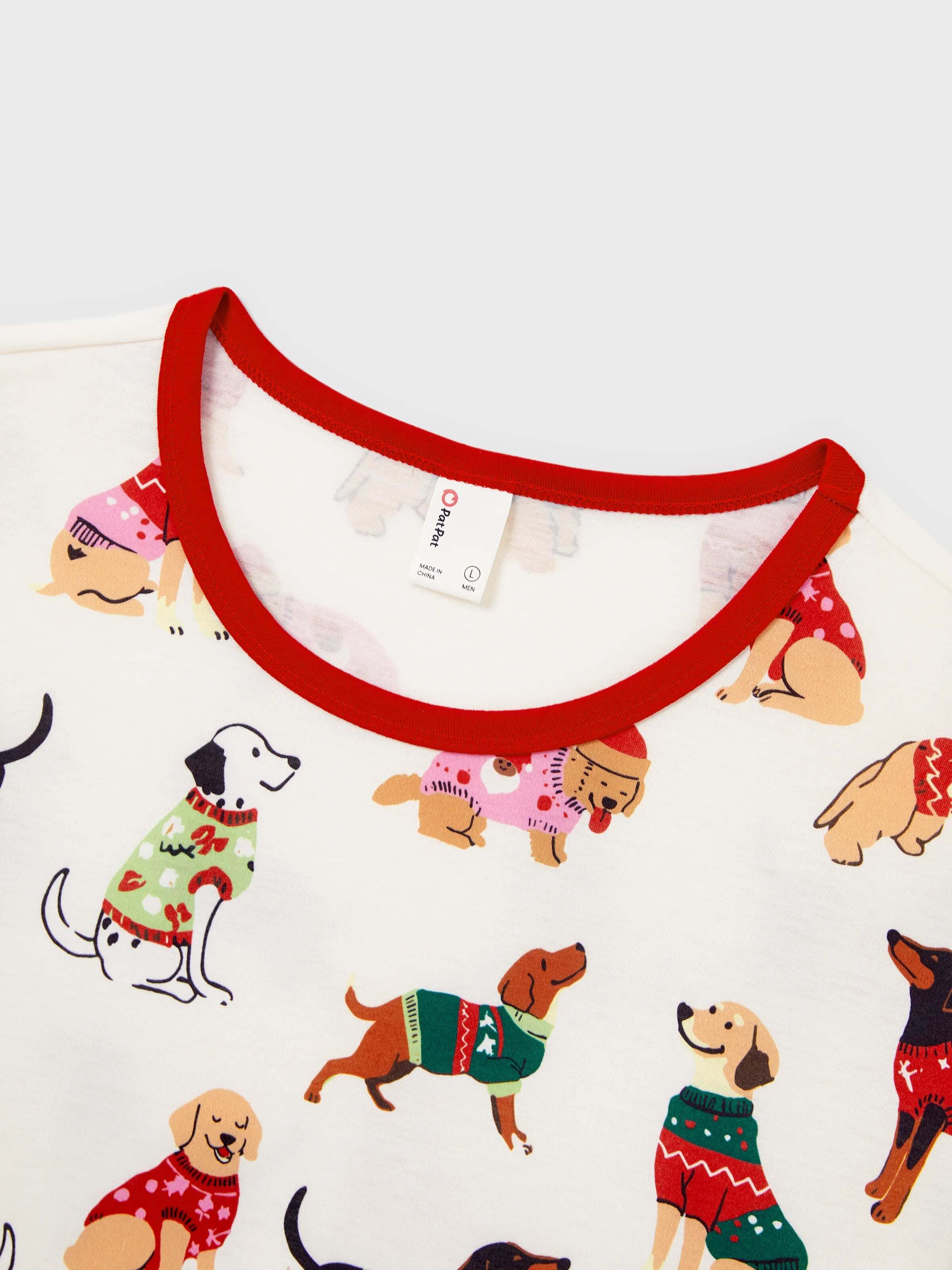 Christmas Matching Family Pajamas Set Various Dog Print PJS with Christmas Socks Apricot