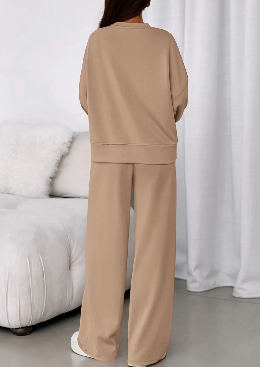 2 Piece Sets For Women Fall Trendy Long Sleeve Sweatshirt Wide Leg Pants Loungewear