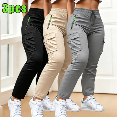 Last Chance! 6 Pieces for $24 – Today Only! Women's 3-Pack Multi-Pocket Thin Overalls – Four-Season Drawstring Casual Straight Trousers for Outdoor Sports & Daily Wear