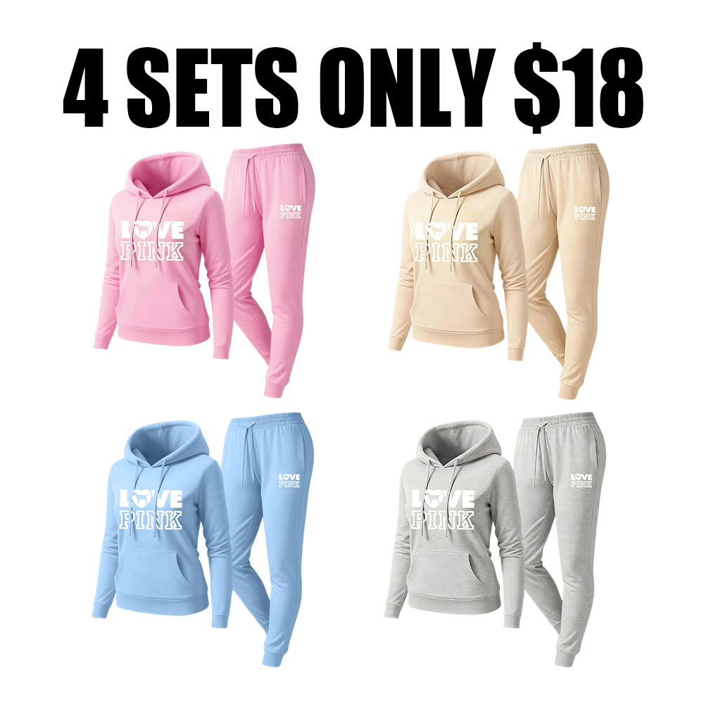 Women's pink letter print sweatshirt and pants set
