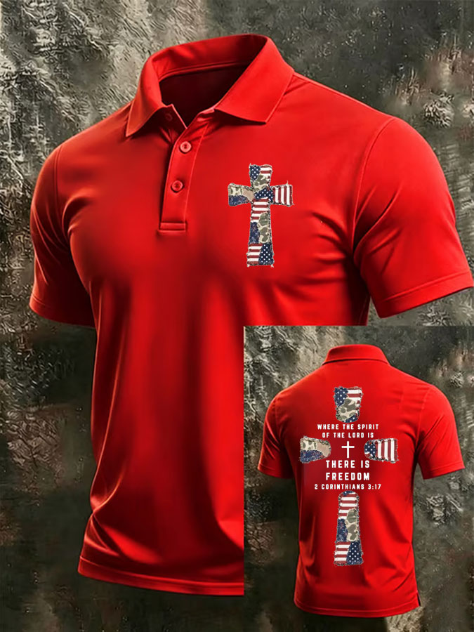 Men'S America Flag Print Casual Polo Shirt