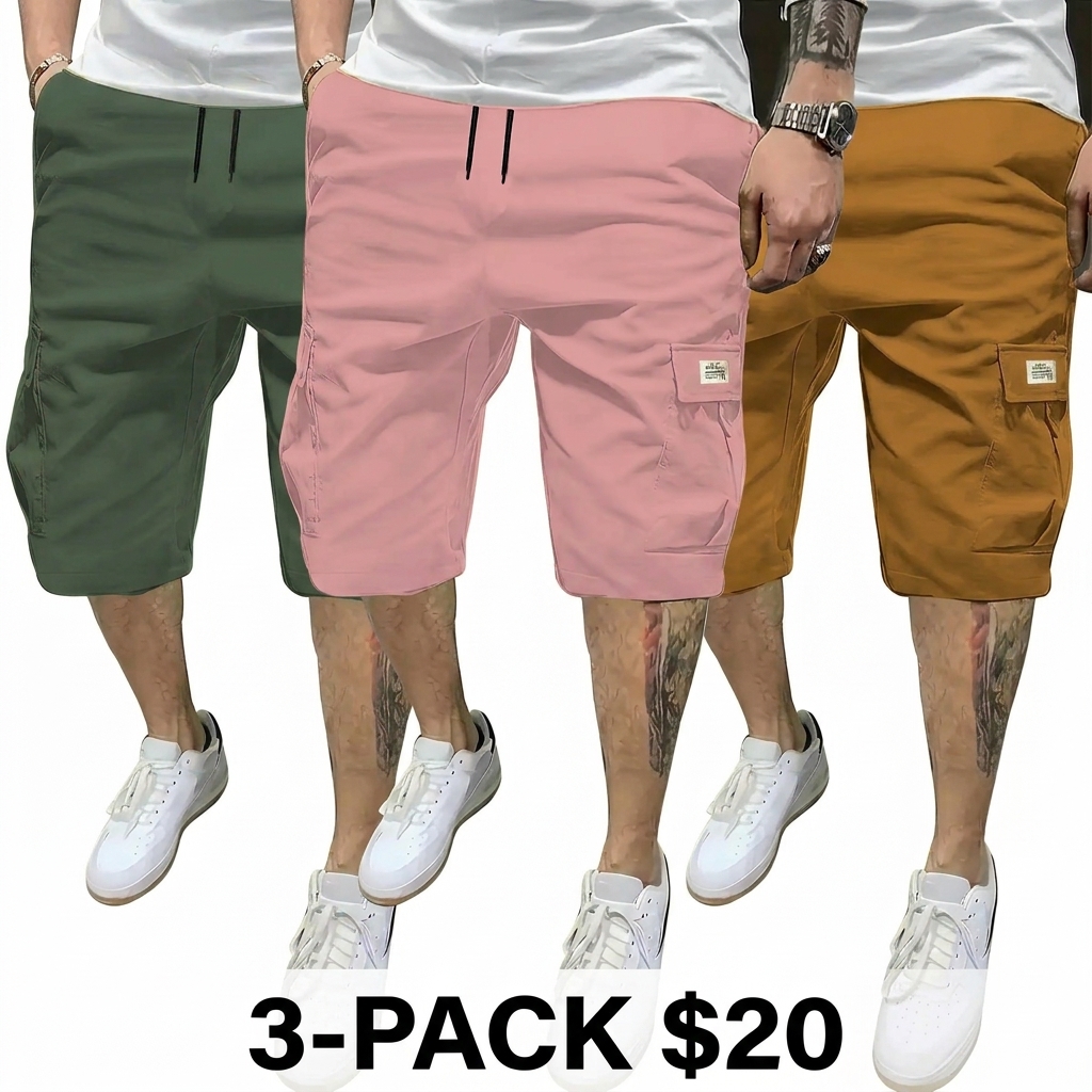 Men's 7-Pack Fitted Cargo Shorts – Elastic Drawstring, Slanted Multi-Pocket, Lightweight Summer Bottoms