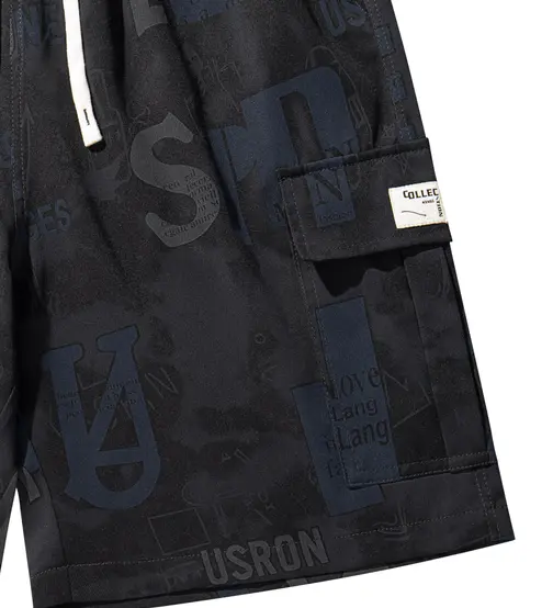 Men's Summer Shorts: Letter Print, Drawstring Design, Multi-Pocket