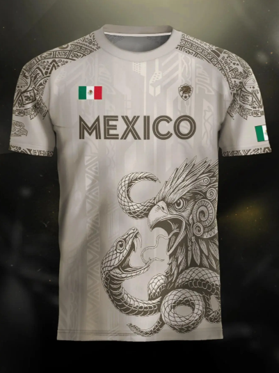 Mexico Aztec Eagle Heritage Soccer Jersey, All over Print, Fitted Casual Style