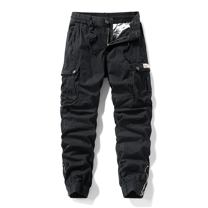 Versatile trendy functional cargo pants for men — drawstring cuffs, multiple pockets, retro outdoor casual style