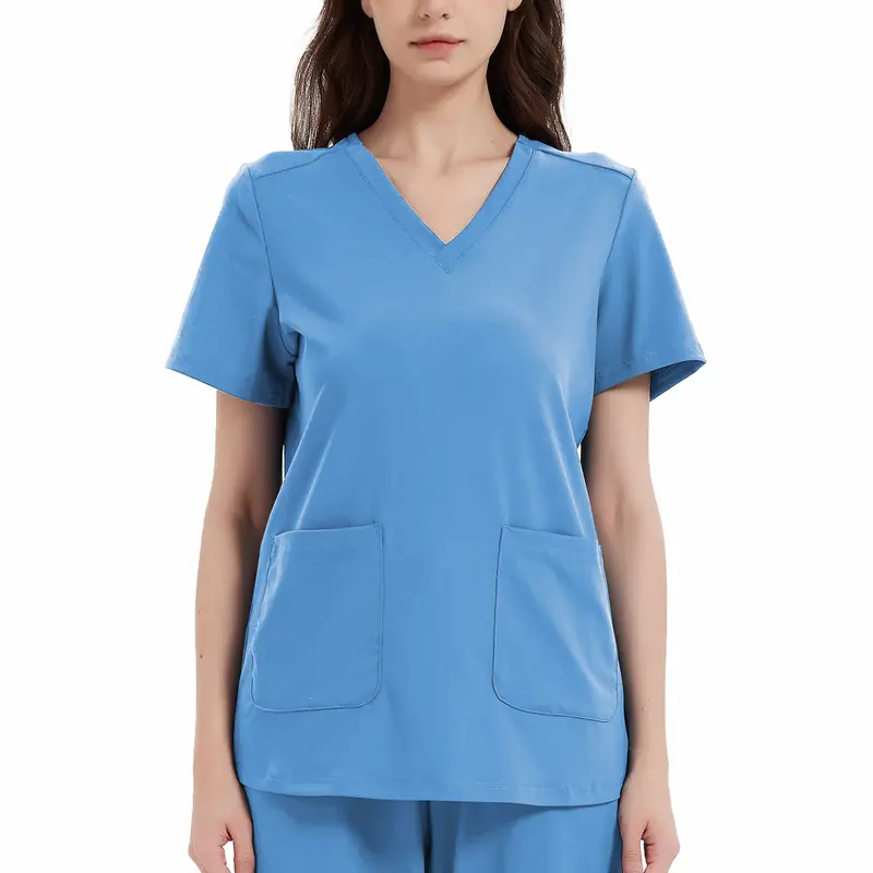 Women's Yoga-Style Medical Top — V-Neck, Double Pockets, Soft, Comfortable, and High-Stretch