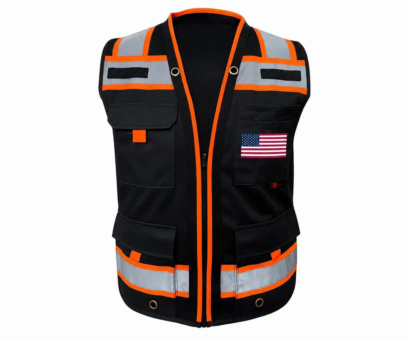 High Visibility Reflective Safety, Mesh Safety Vest with Zipper and Multi pockets AMERICAN SIZE