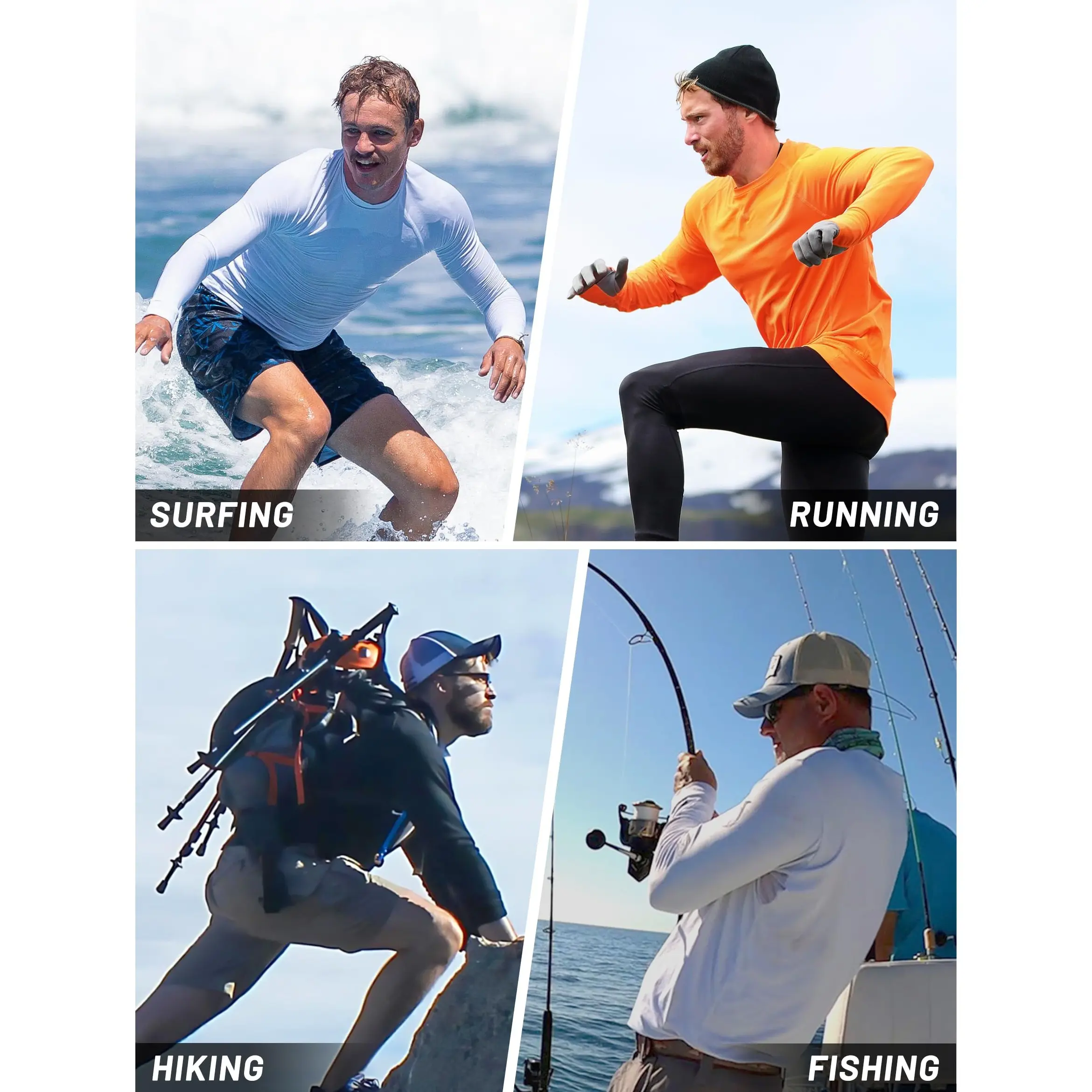 Men's UPF 50+ Long Sleeves Shirts Quick Dry Lightweight Summer Sportswear Tops
