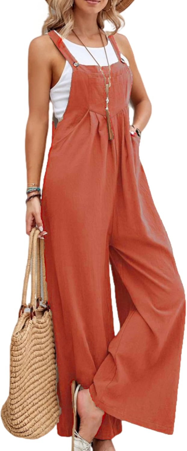 Women Cotton Loose Summer Wide Leg Pants Jumpsuit Rompers for Women
