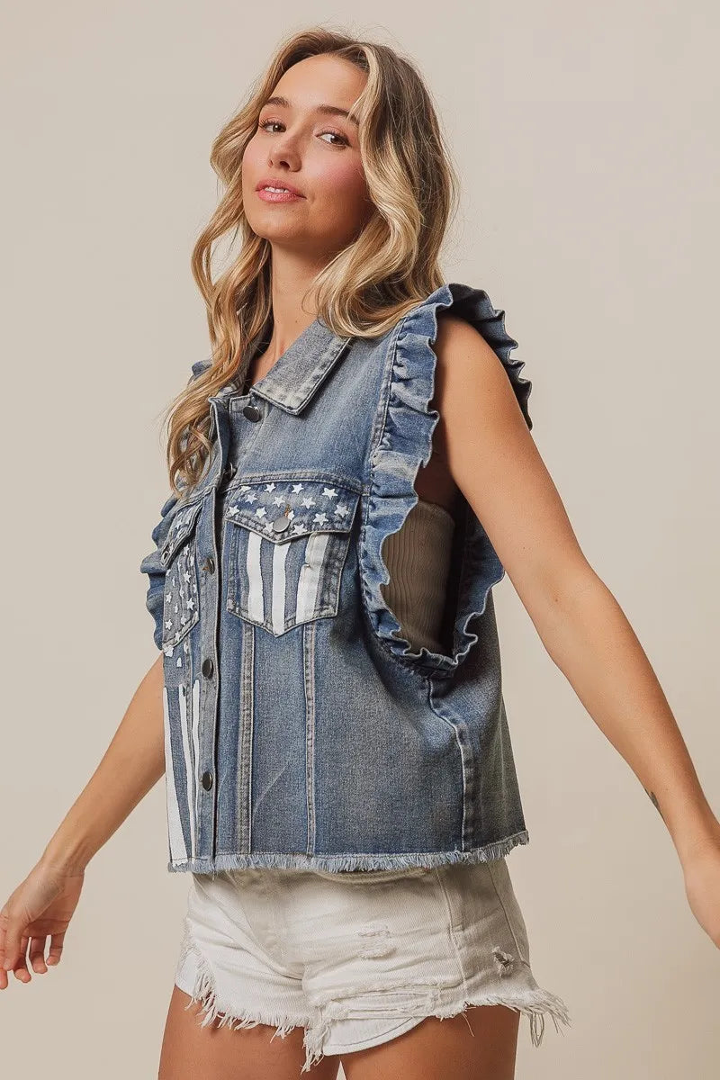 American Flag Washed Denim Jacket