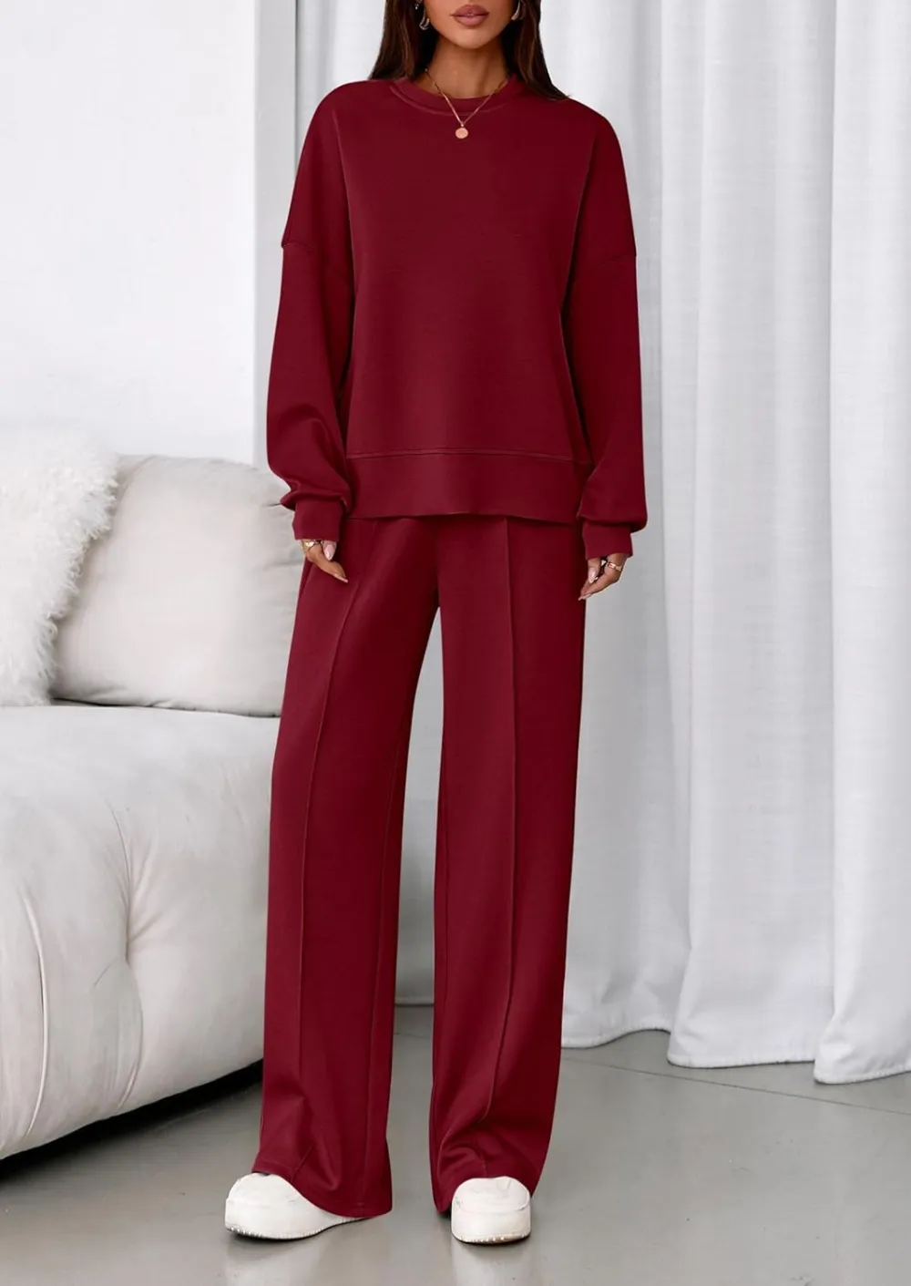 2 Piece Sets For Women Fall Trendy Long Sleeve Sweatshirt Wide Leg Pants Loungewear
