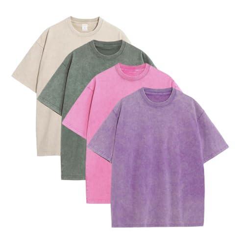1/4 Pack Oversized Tshirts for Men Gym Vintage Heavyweight T Shirts Cotton Workout Acid Wash Baggy Tees