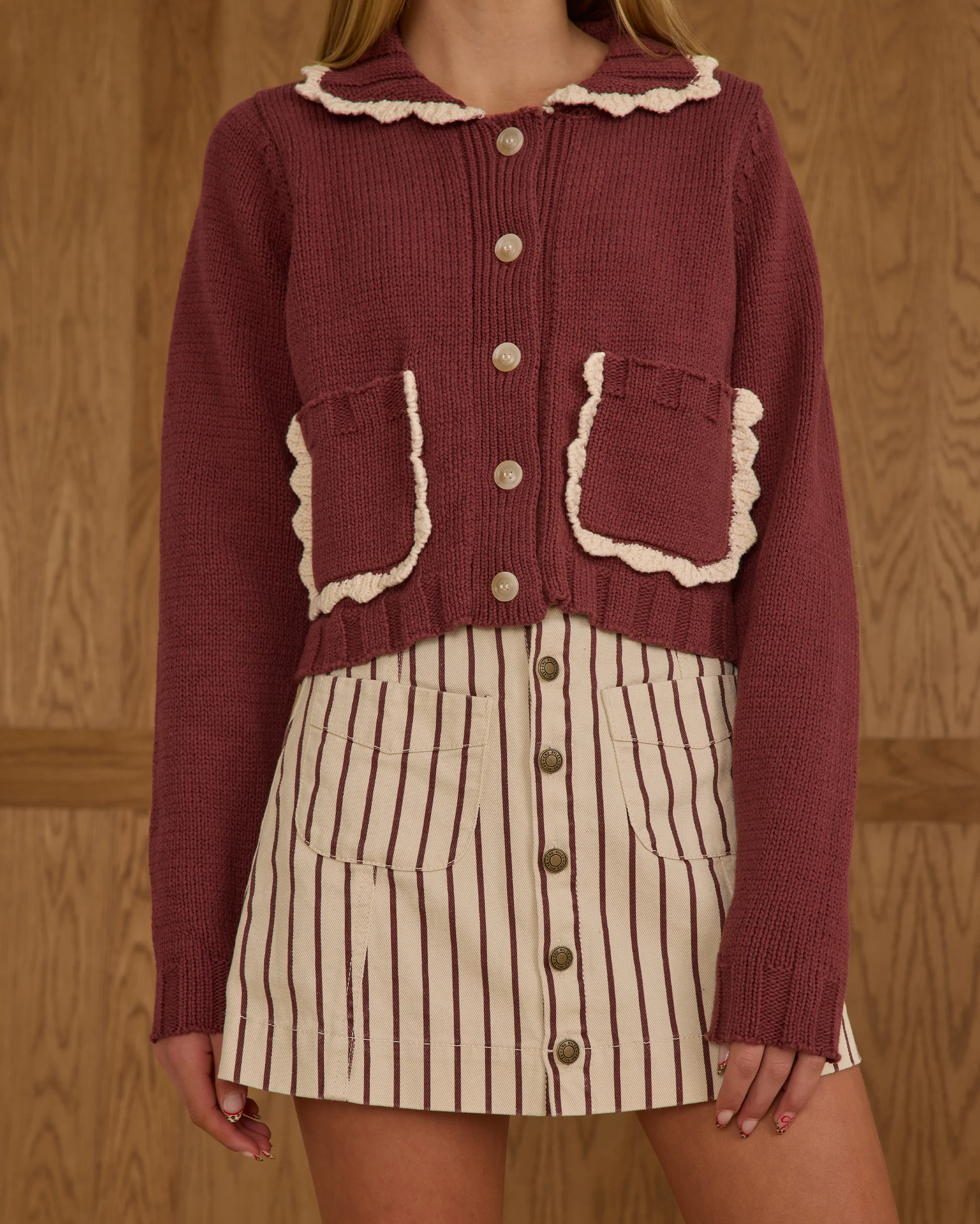 Teen Denver Mini Skirt | Burgundy Pinstripe